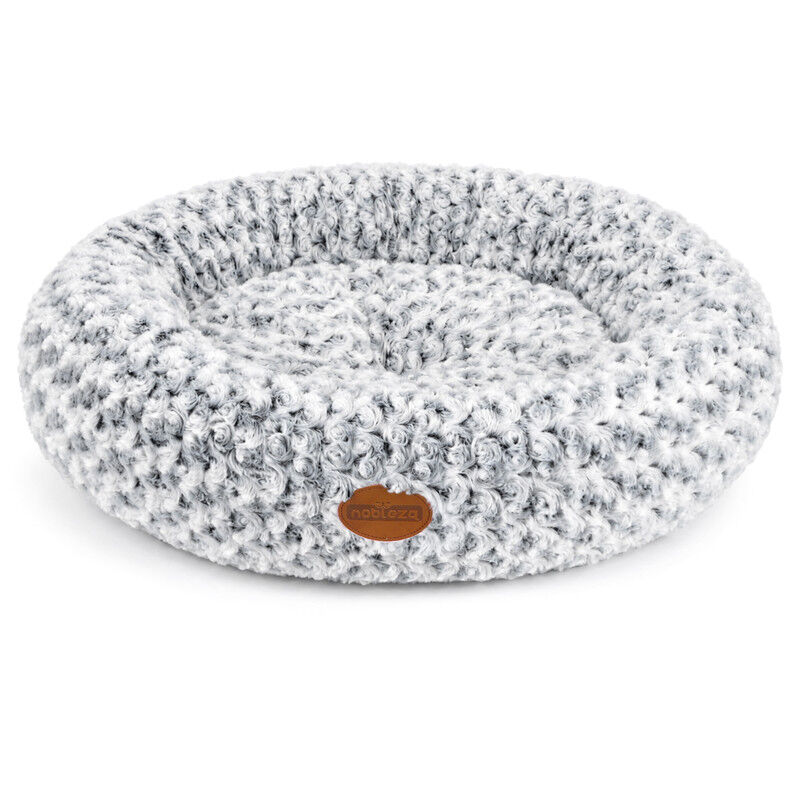 Nobleza Cama Redonda para Gatos y Perros Peque&ntilde;os/Medianos (&Oslash; 70 cm) - Coj&iacute;n Donut Antiestr&eacute;s de Felpa Suave con Textura Rosas, Cama Lavable e Antideslizante, Gris, , large Imagen numero 1
