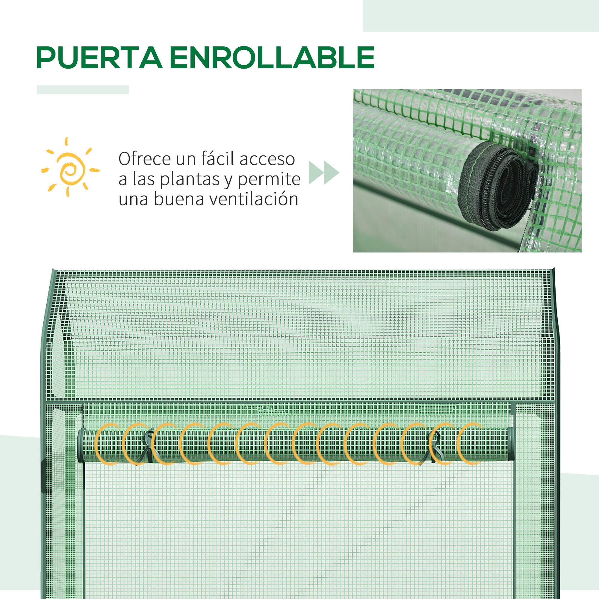 Outsunny Invernadero de Exterior Vivero Casero con Puerta Enrollable Cubierta de PE y Marco de Metal para Cultivos Plantas Tomates Terraza Patio 100x51x170 cm Verde, , large Imagen numero 5