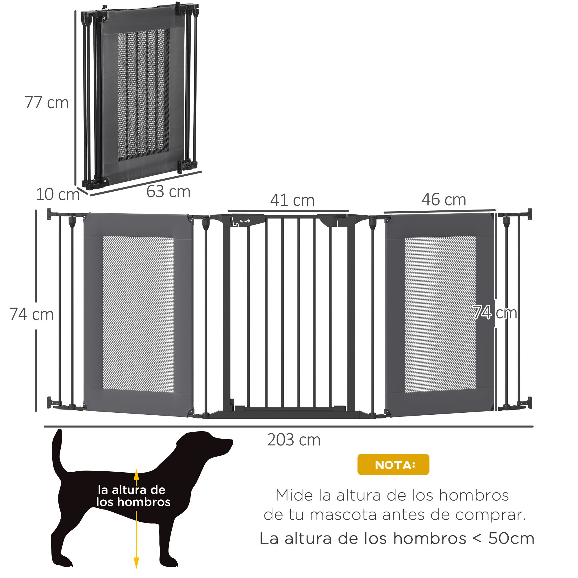 PawHut Barrera de Seguridad para Perros Plegable de 3 Piezas, , large Imagen numero 3