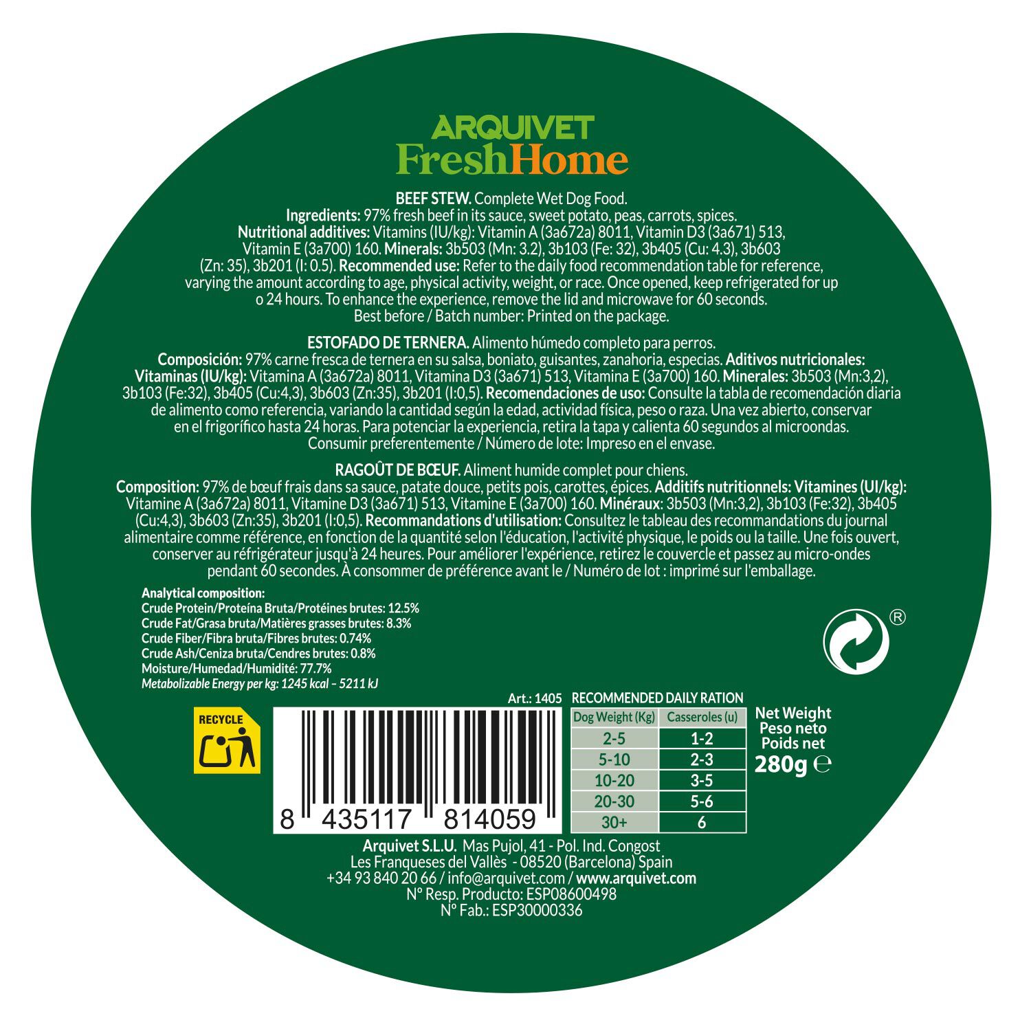 Arquivet Fresh Home Beef Stew 280g thumbnail