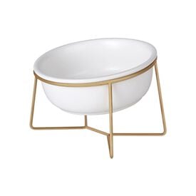 Taz&oacute;n Cer&aacute;mico Blanco con Soporte Dorado Inclinado 480 ml