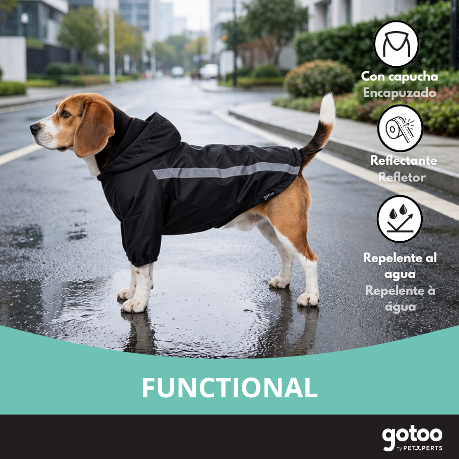 Gotoo Abrigo Impermeable Reflectante Negro para perros, , large Imagen numero 6