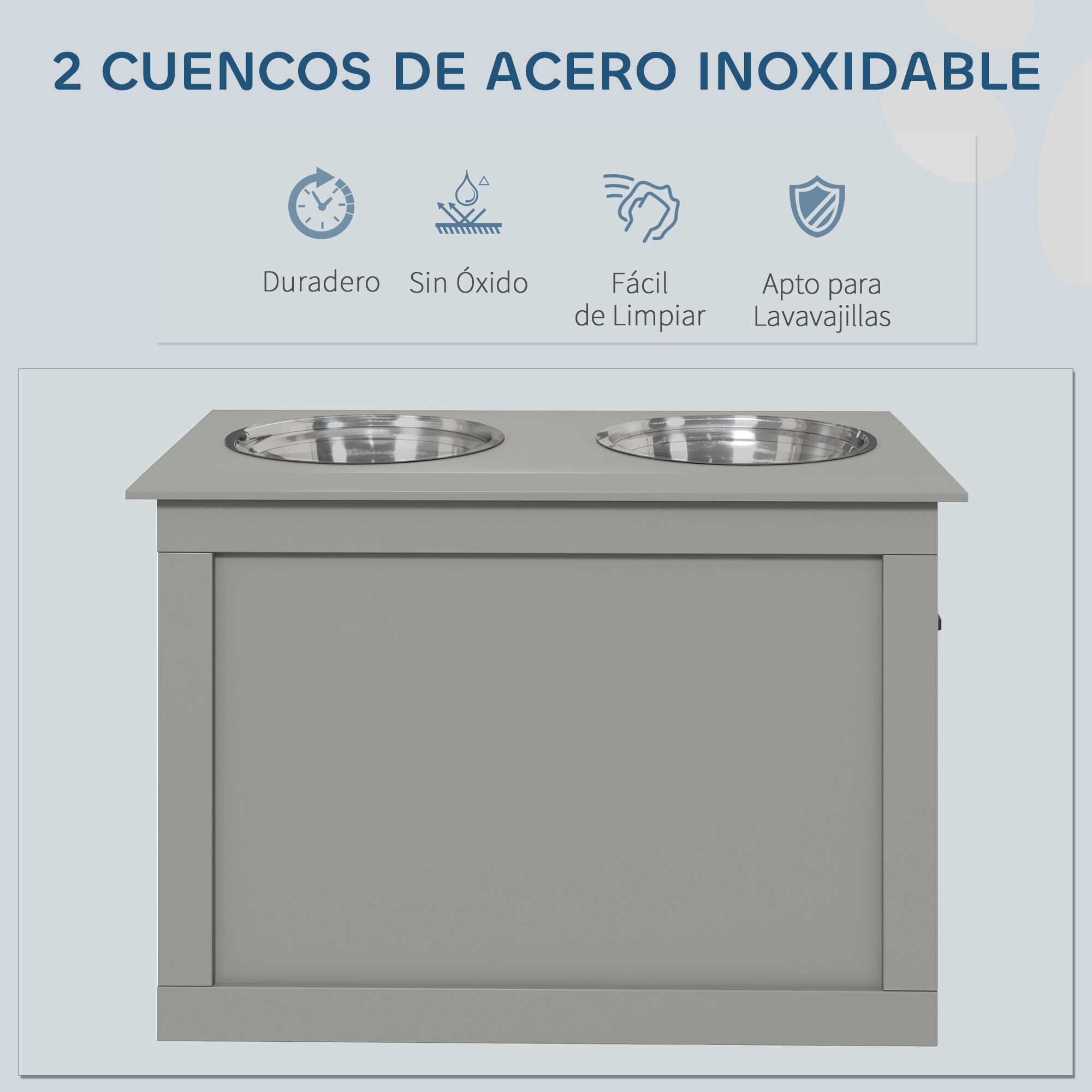 PawHut Comedero Perro Elevado con 2 Cuencos de Acero Inoxidable 2x2000 ml Comedero Elevado para Perros Grandes con Tapa Abatible y Almacenamiento Oculto Gris, , large Imagen numero 5