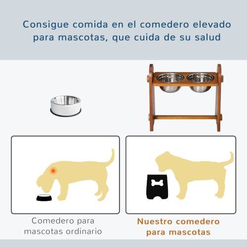 PawHut comedero elevado 2 platos marr&oacute;n para perros, , large Imagen numero 4