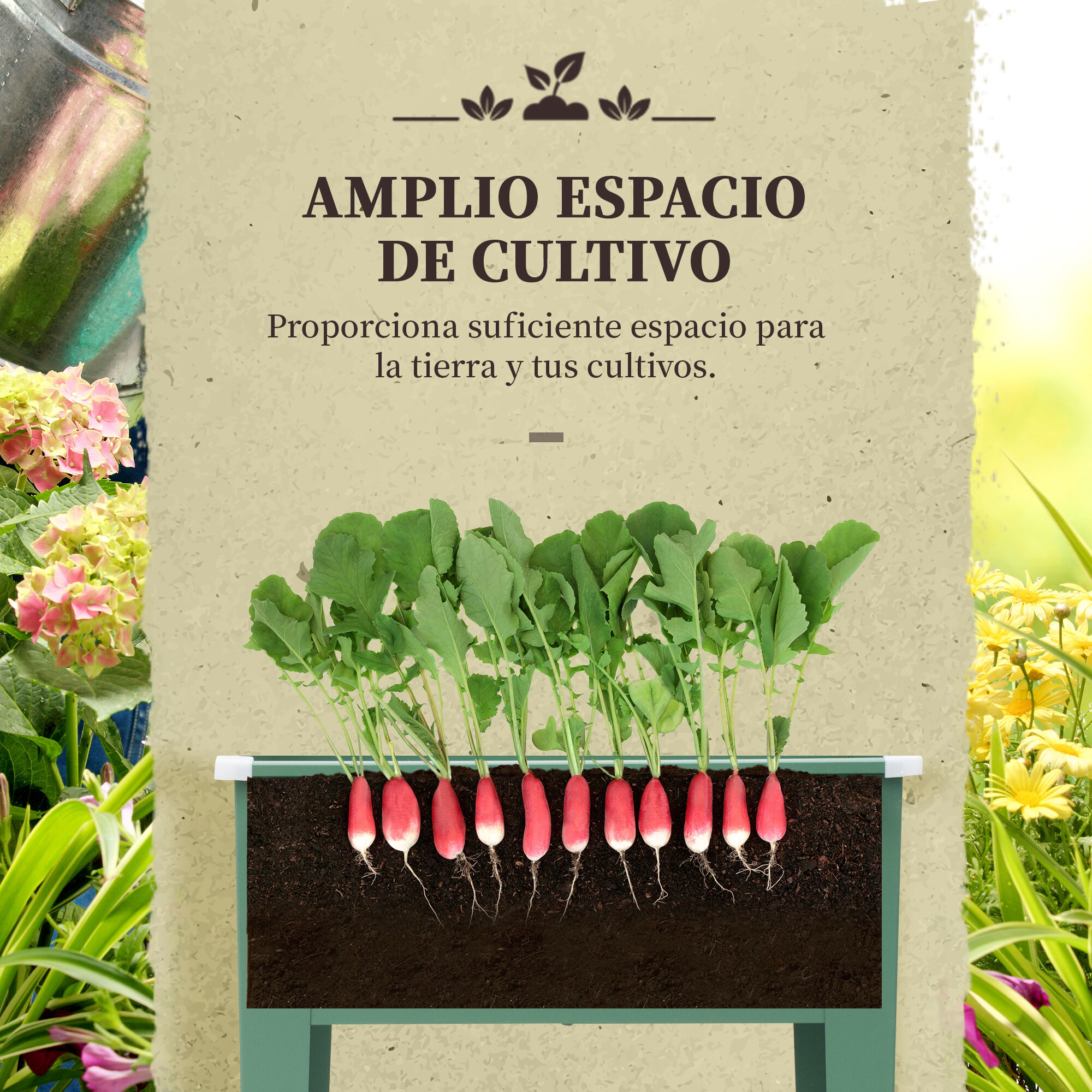 Outsunny Huerto Urbano Elevado con Ruedas Jardinera Exterior de Acero Galvanizado 64x55x79 cm con Estante y Asa Lateral para Cultivo Plantas Flores Verduras Verde, , large Imagen numero 5