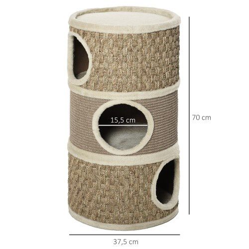 Tonel rascador con 3 niveles para gatos color Marr&oacute;n y Beige, , large Imagen numero 3