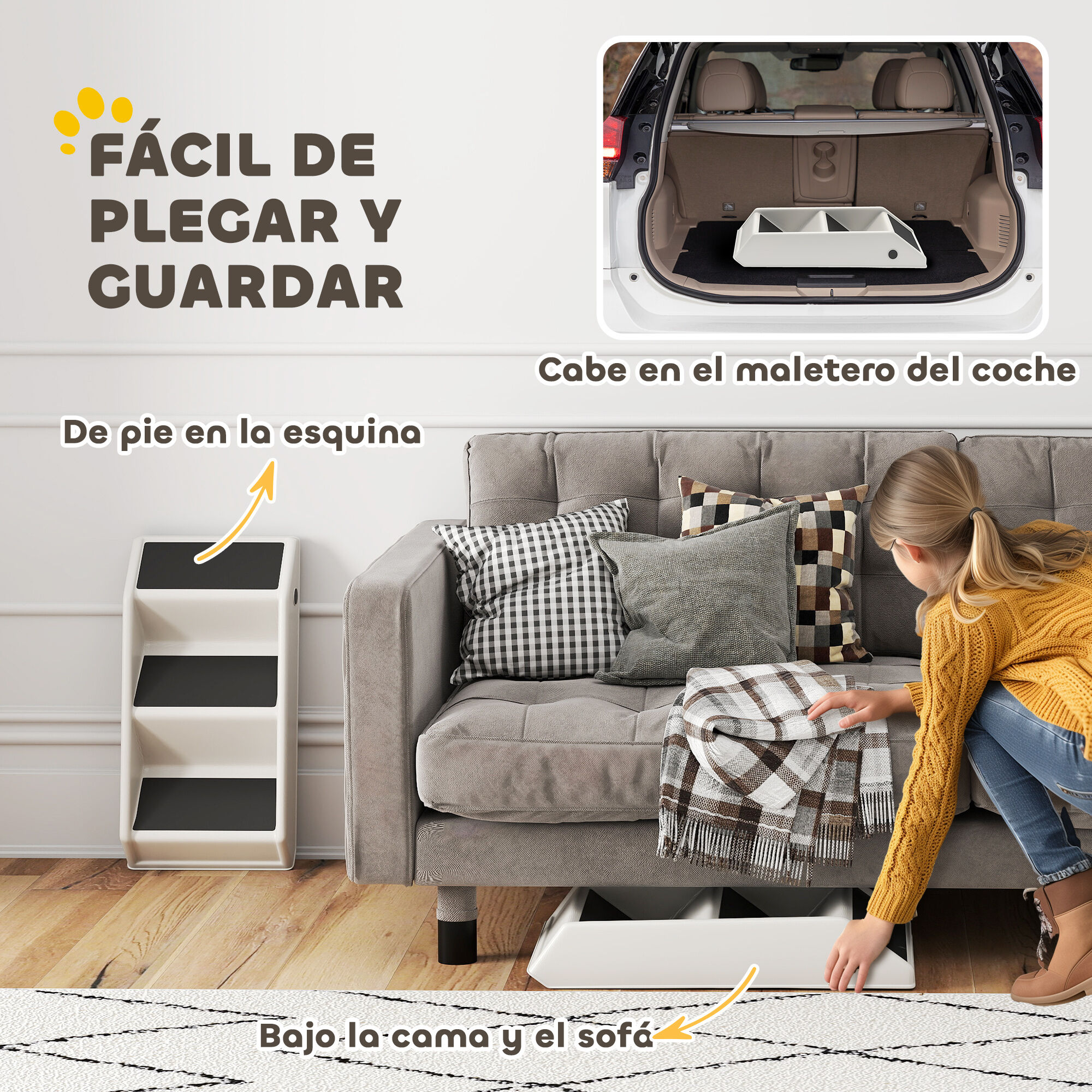 PawHut Escalera para Mascotas Crema thumbnail