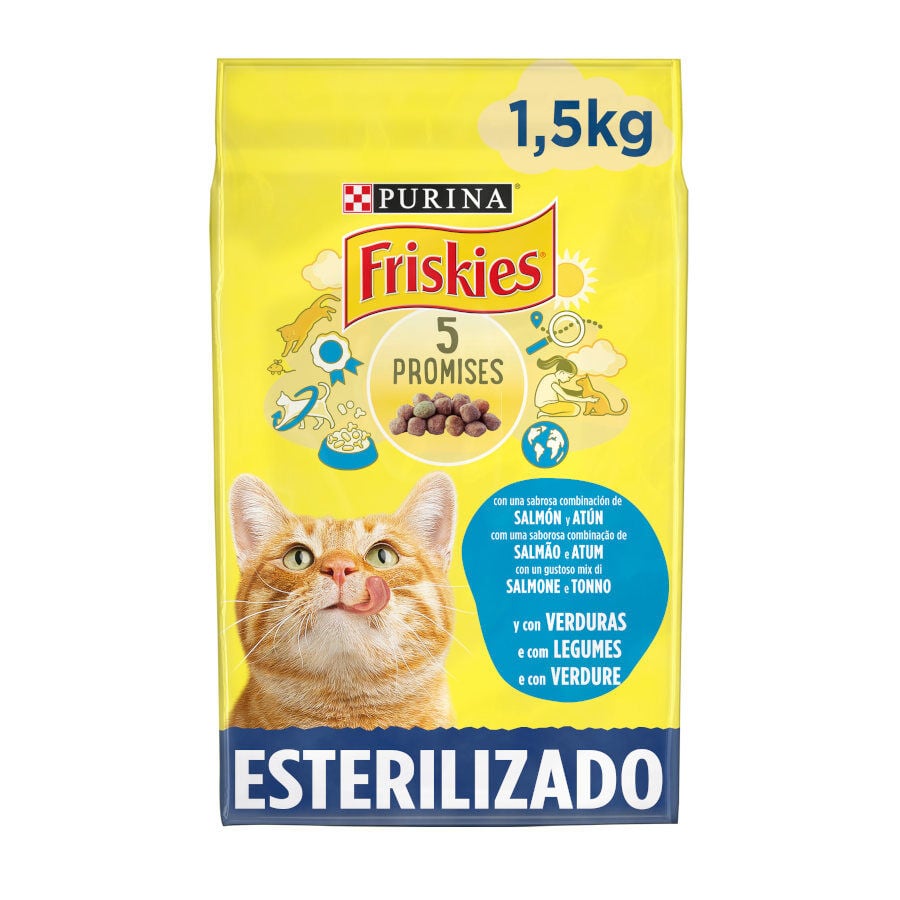 Purina Friskies Sterilized Pienso para gatos con salmón, atún y verduras thumbnail