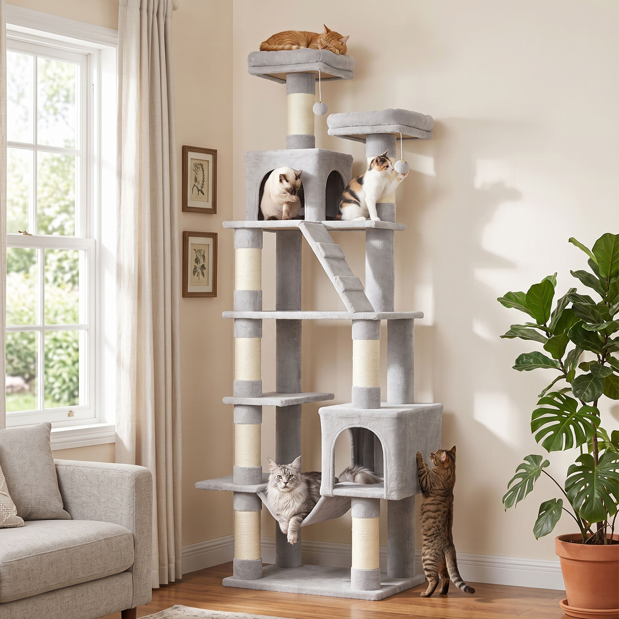 PawHut &Aacute;rbol para gato Gris claro, , large Imagen numero 2