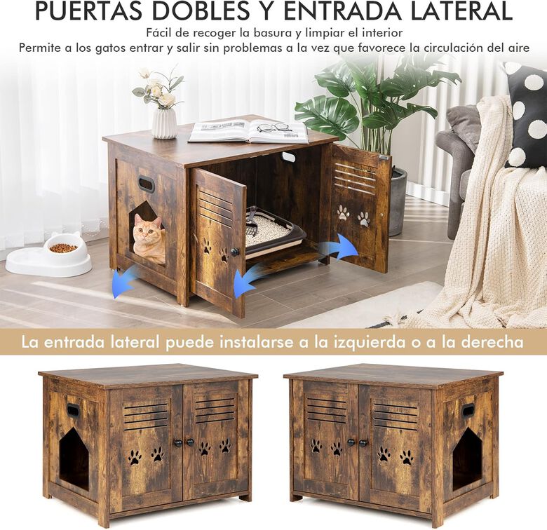 COSTWAY Mueble Arenero con Doble Puerta y Baño Oculto para gatos thumbnail
