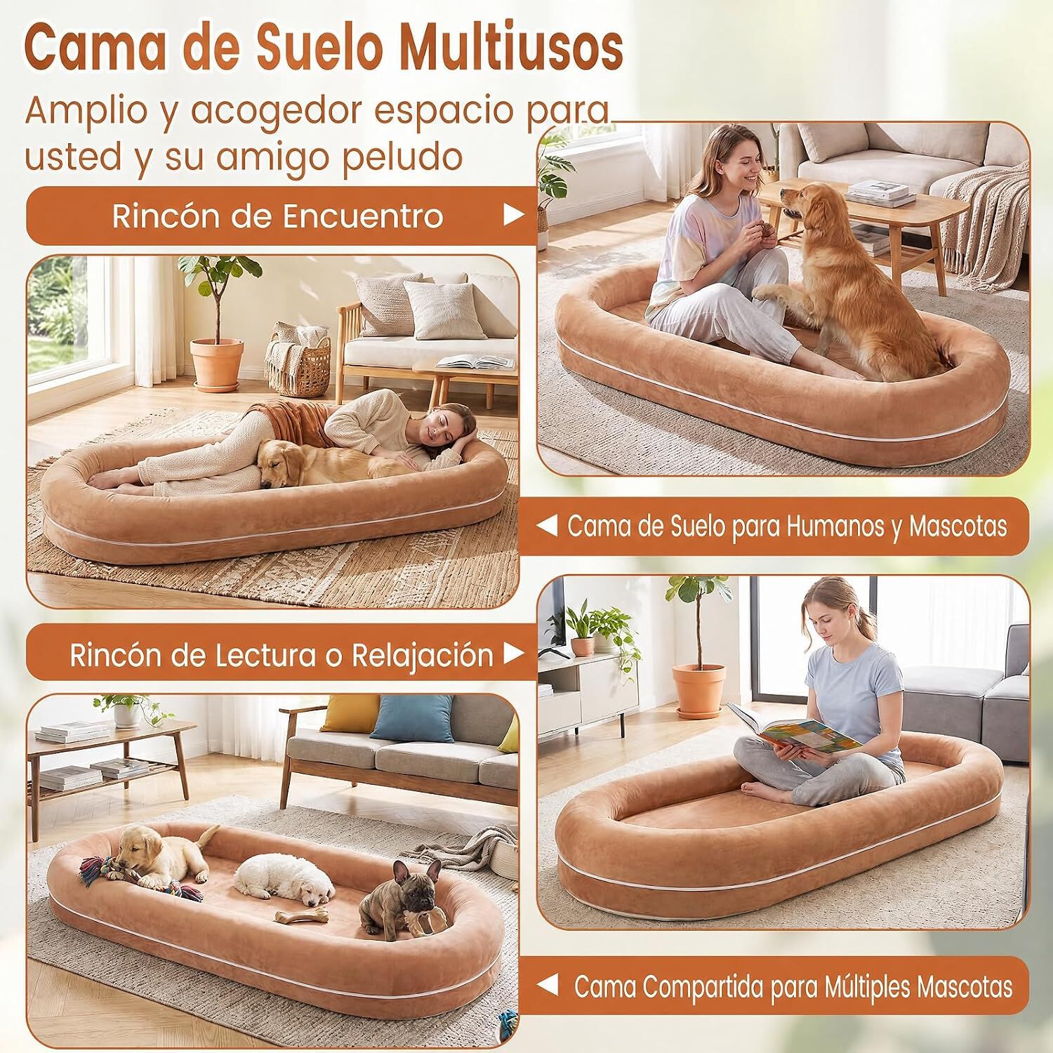 COSTWAY Cama para Perros de Tama&ntilde;o Humano, con Base Antideslizante, Borde Desmontable, Funda de Felpa Lavable y Manta, Cama Perro Viscoelastica para Sal&oacute;n y Dormitorio, 185 x 78 x 21 cm, , large Imagen numero 4