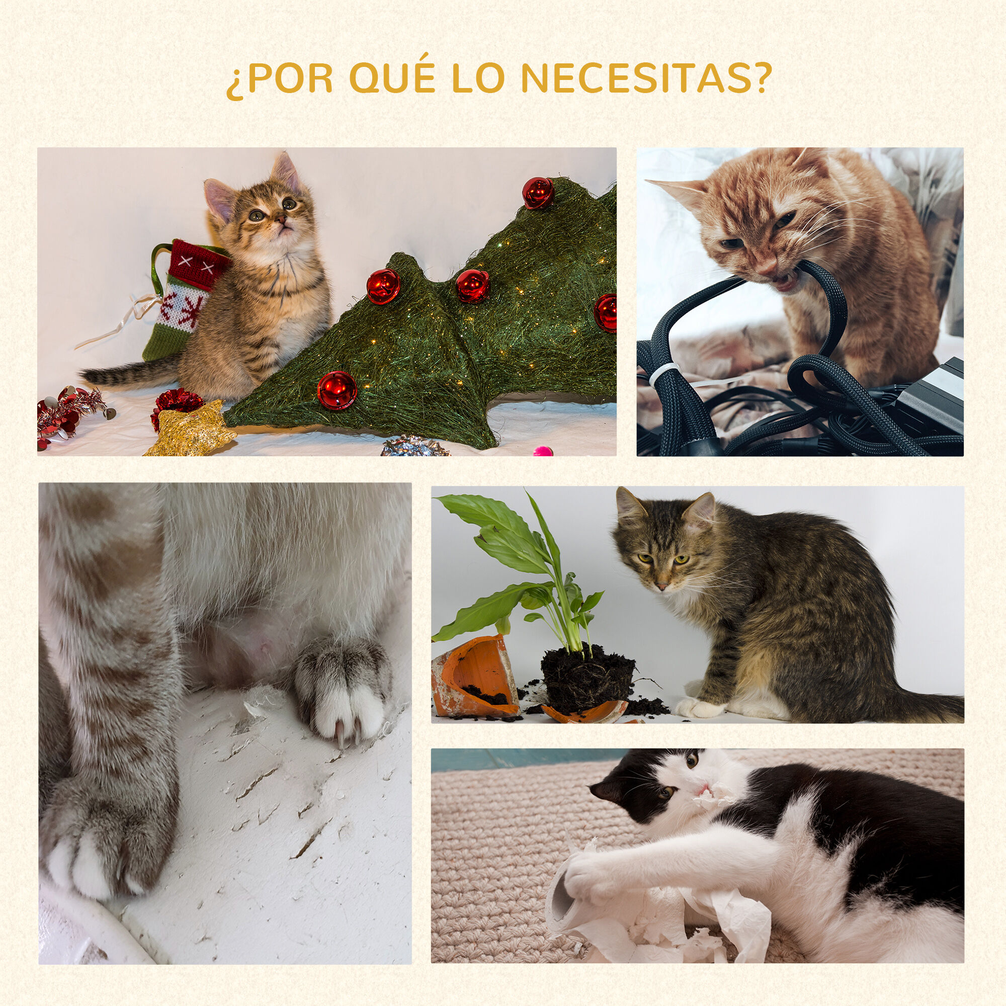 PawHut &Aacute;rbol Rascador para Gatos Torre para Gatos Verde y Crema, , large Imagen numero 4