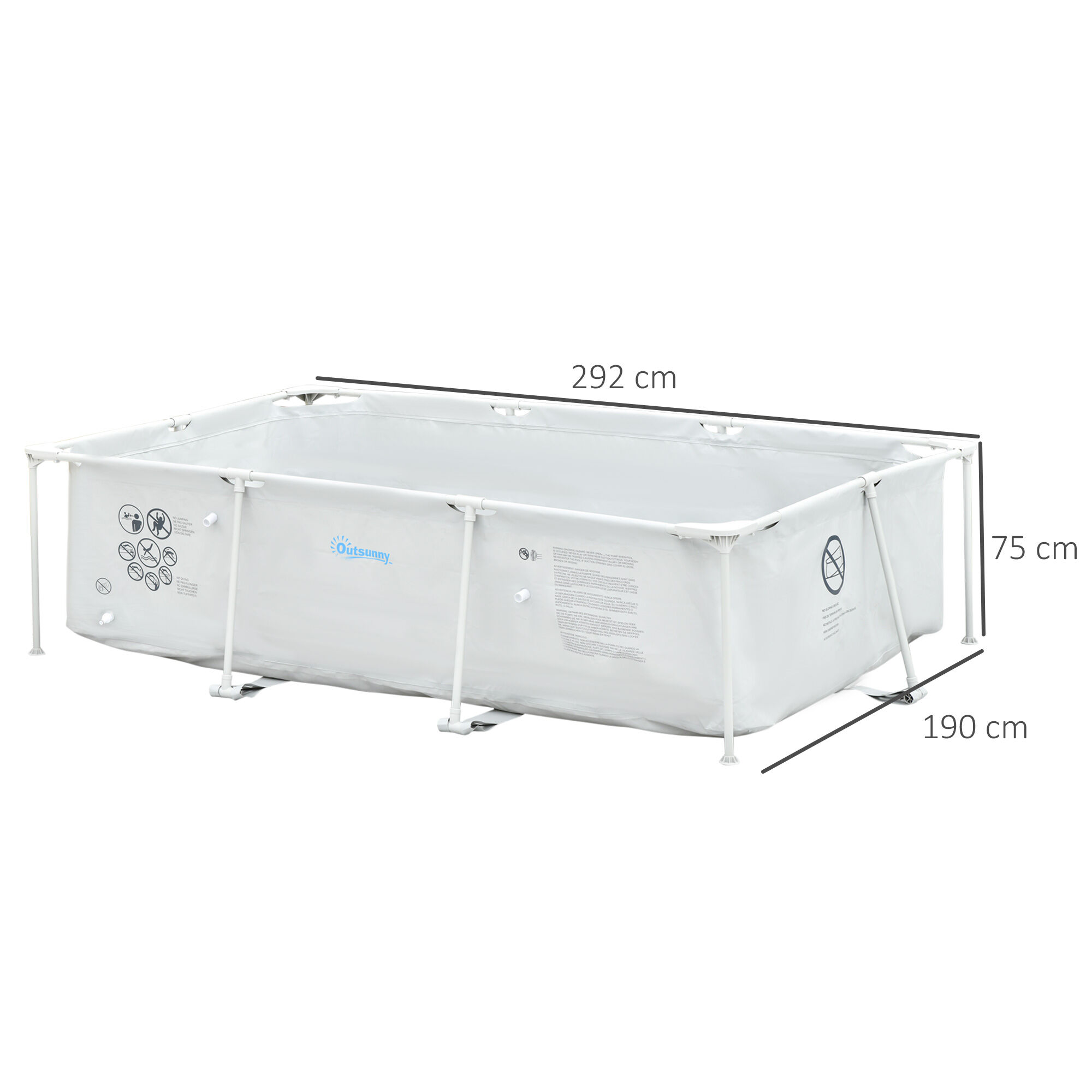 Outsunny Piscina Desmontable Tubular 292x190x75 cm con Depuradora de Cartucho 1200L/H Piscina Rectangular de Exterior para Adultos y Ni&ntilde;os 3600L Gris, , large Imagen numero 3