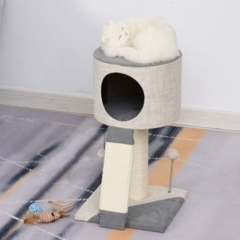 Rascador en torre con bola PawHut para gatos color Gris, , large image number null