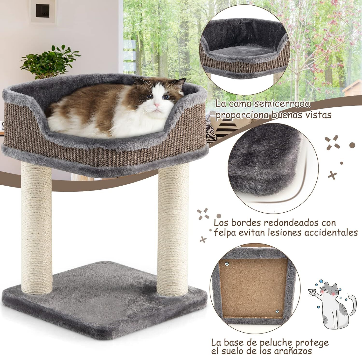 COSTWAY Árbol Rascador Compacto Gris para gatos thumbnail