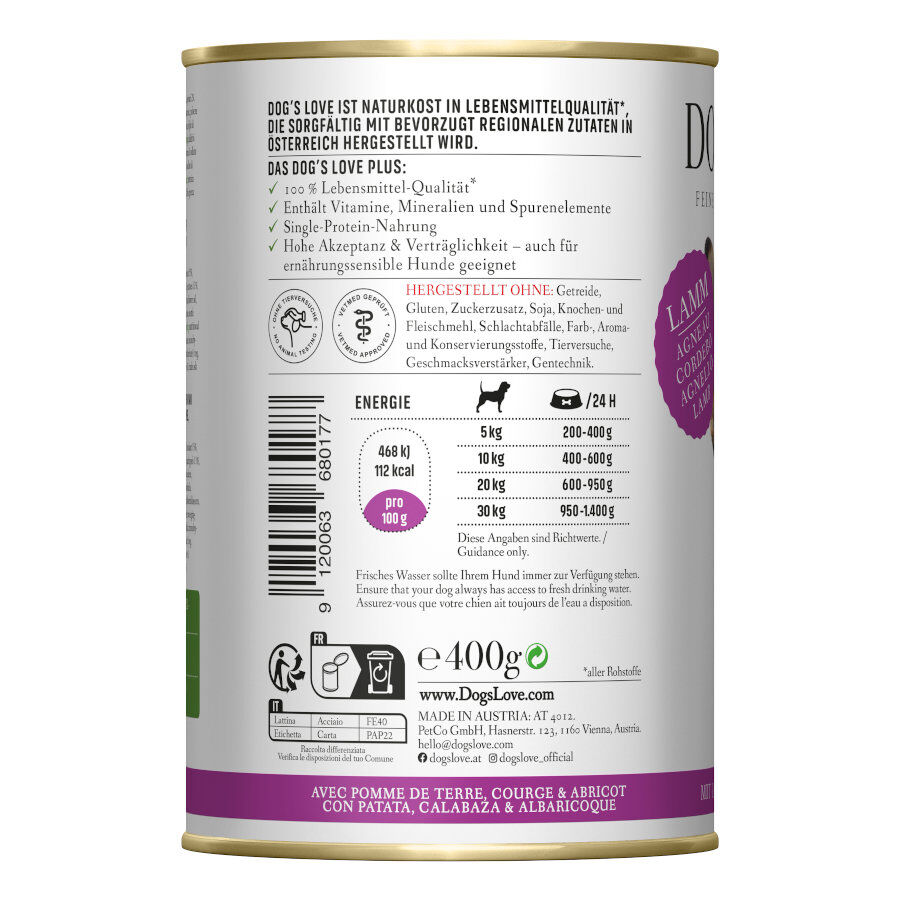 400 g Dog's Love Adulto Cordero lata para perros, , large Imagen numero 2