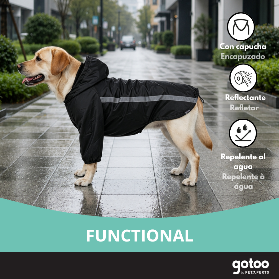 Gotoo Abrigo Impermeable Reflectante Negro para perros, , large Imagen numero 6