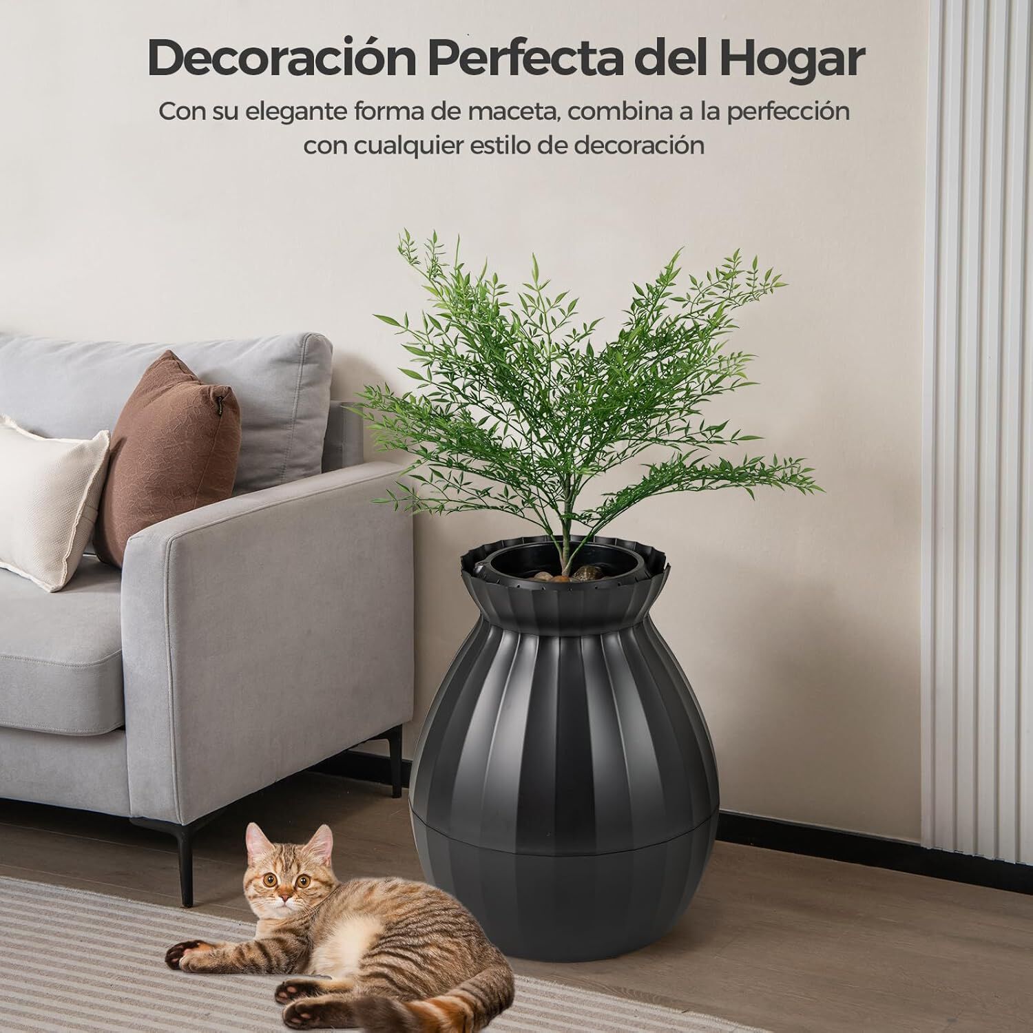 COSTWAY Caja de Arena Oculta, Incluye Planta Sint&eacute;tica Eliminaci&oacute;n Electr&oacute;nica de Olores y Esterilizaci&oacute;n, Caja De Arena para Plantas para Gatos (Negro), , large Imagen numero 2