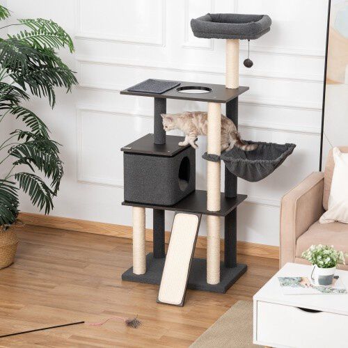 Pawhut &aacute;rbol rascador con plataformas gris para gatos, , large Imagen numero 2