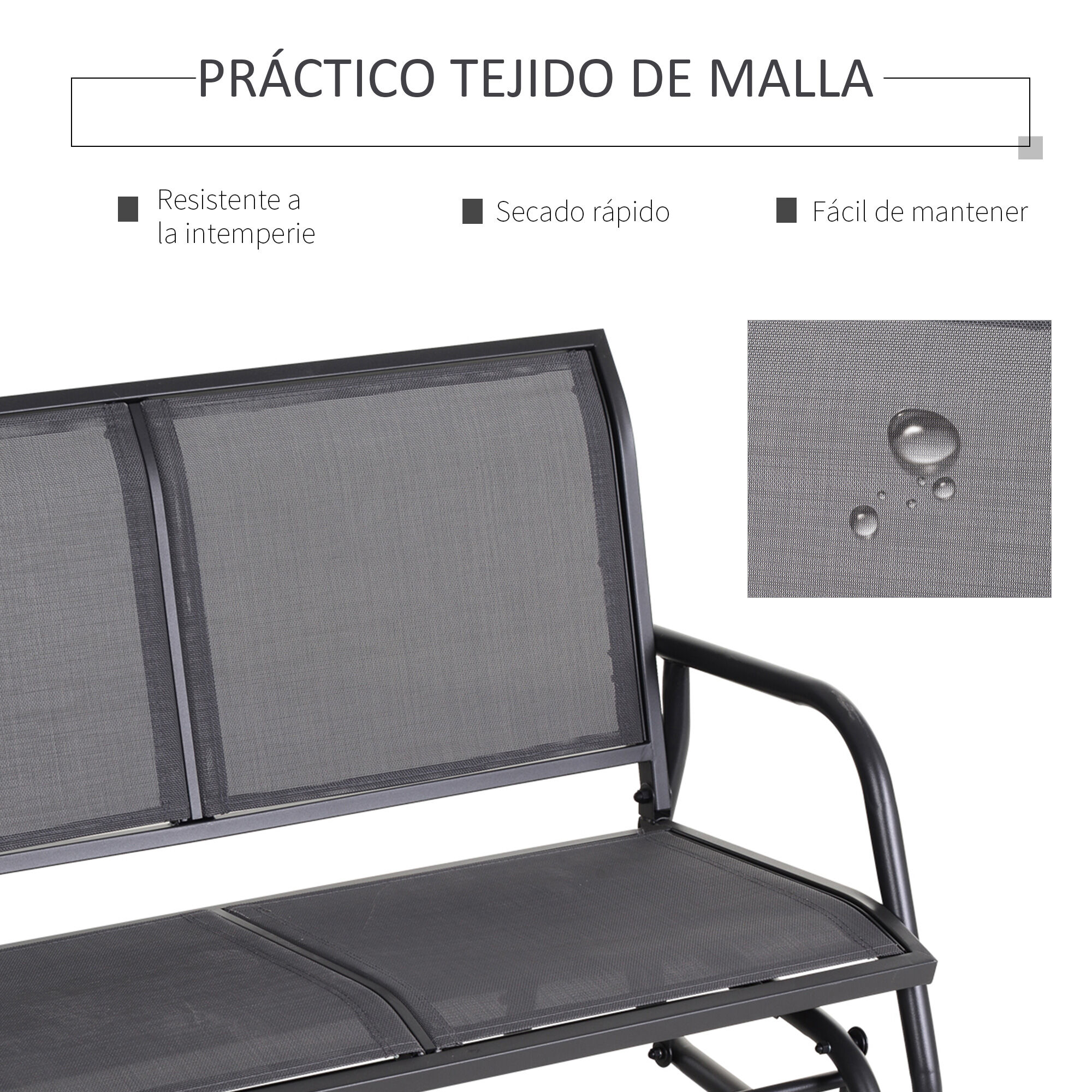 Outsunny Banco Balanc&iacute;n de 2 Plazas Silla Mecedora de Jard&iacute;n Tubo de Metal y Tela Texteline Transpirable para Exterior Carga M&aacute;x. 200 kg 120x70x85 cm Gris, , large Imagen numero 5