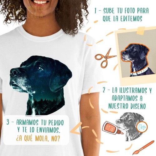 Mascochula camiseta mujer noche estrellada personalizada con tu mascota negra thumbnail