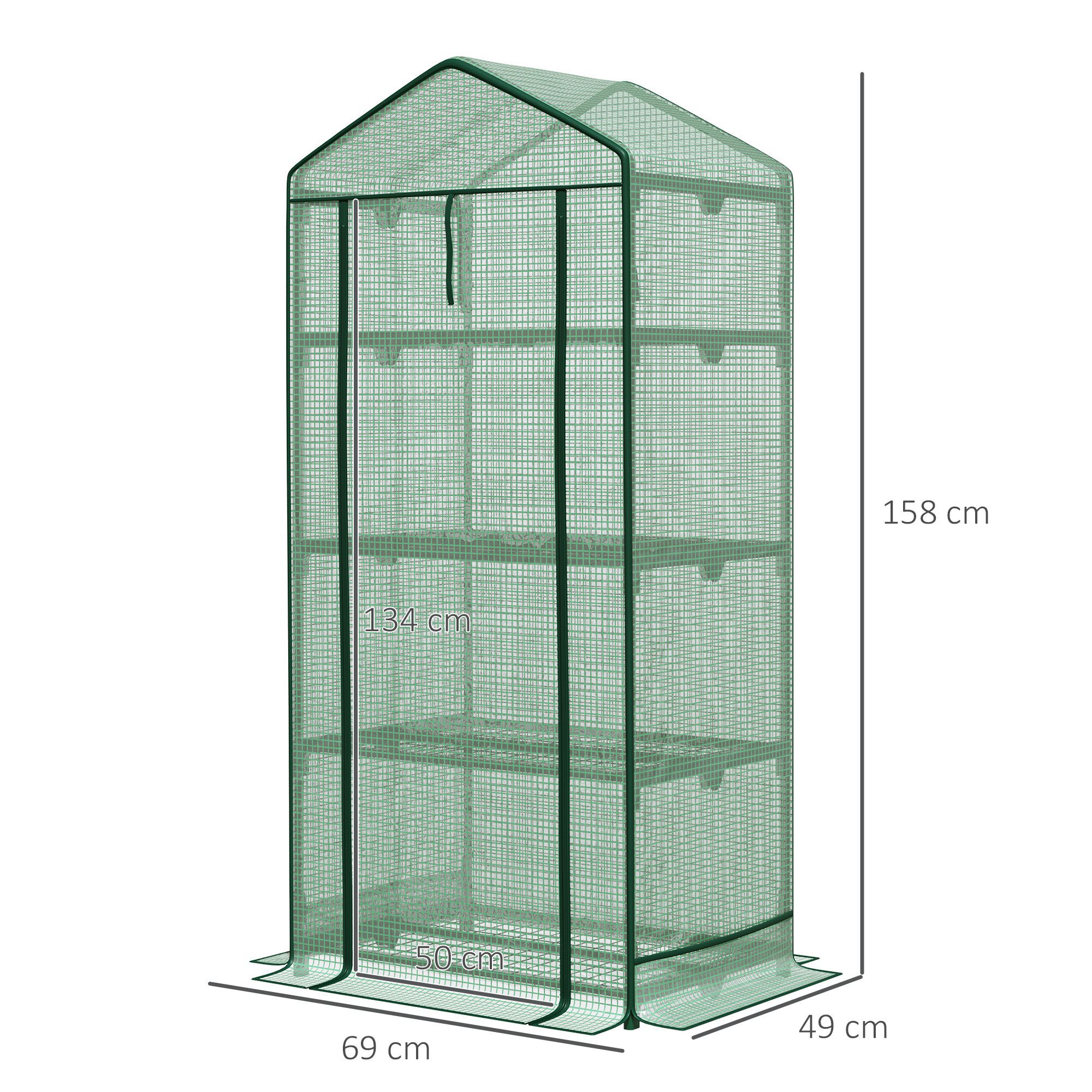Outsunny Invernadero de Terraza con 4 Estantes de Alambre y Puerta Enrollable Invernadero de Jardiner&iacute;a para Macetas Plantas Flores Jard&iacute;n Exterior 69x49x158 cm Verde, , large Imagen numero 3