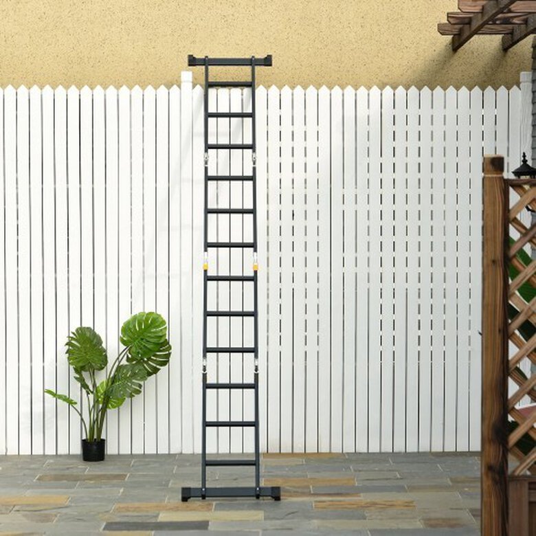 Escalera multiusos plegable con escalón caballete  color Negro, , large image number null
