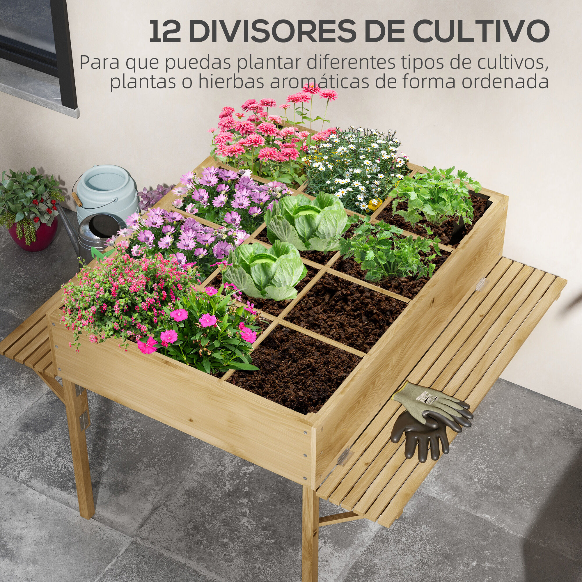 Outsunny Mesa de Cultivo Madera Natural, , large Imagen numero 4