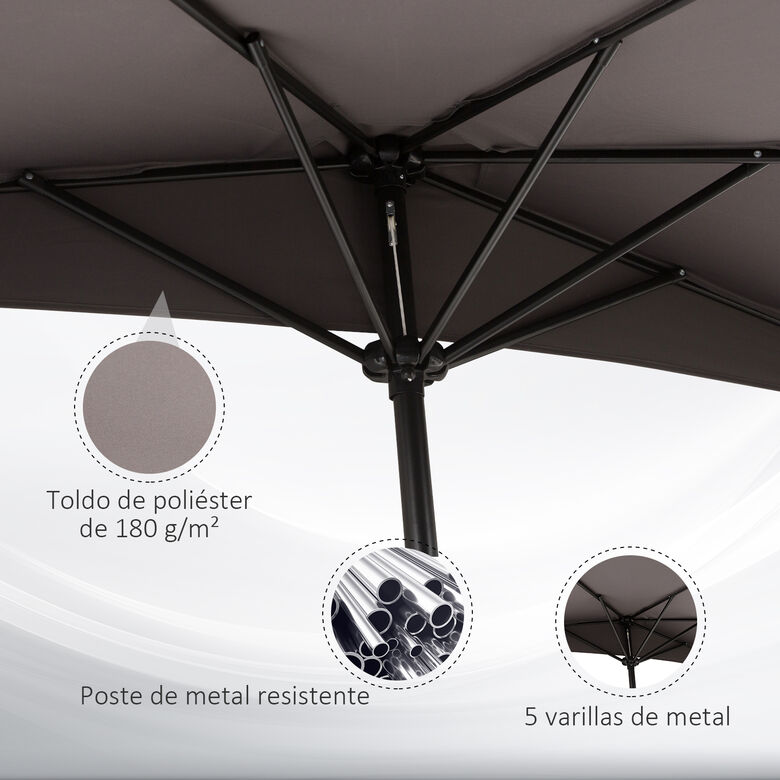 Outsunny Sombrilla Parasol De Jardín Con Manivela Y Forma Semicircular Para Exterior Gris thumbnail