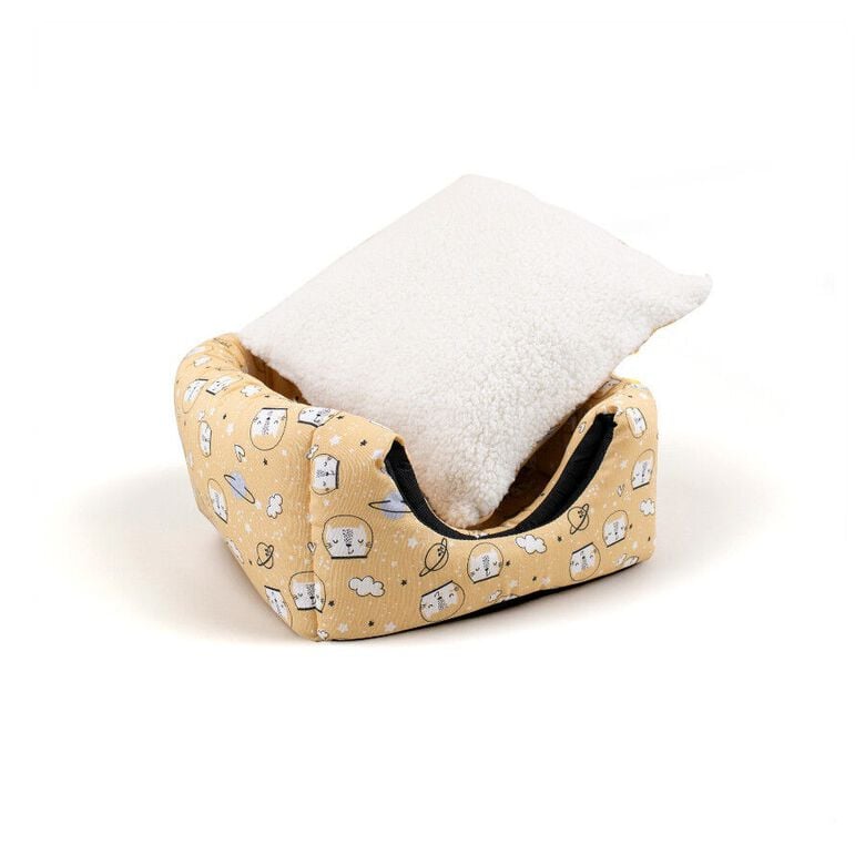 Leeby Cama Cueva Estampado Cómic Amarillo para gatos thumbnail