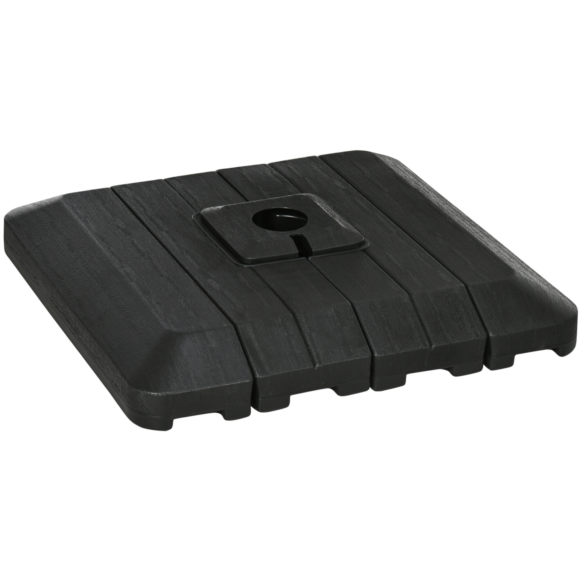 Outsunny Pesos de Base de Sombrilla en Voladizo de 4 Piezas Soporte de Parasol de Patio Rellenable de Agua de 100 kg o Arena de 135 kg para Base Cruzada 98x98x18,5 cm Negro, , large Imagen numero 1