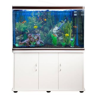 MonsterShop Acuario con Mueble Blanco, Accesorios y Grava Negra para peces