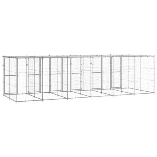 Vidaxl perrera con toldo superior plateada para perros thumbnail