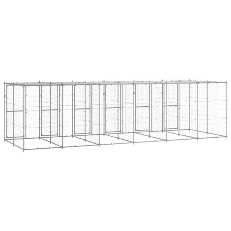 Vidaxl perrera con toldo superior plateada para perros thumbnail