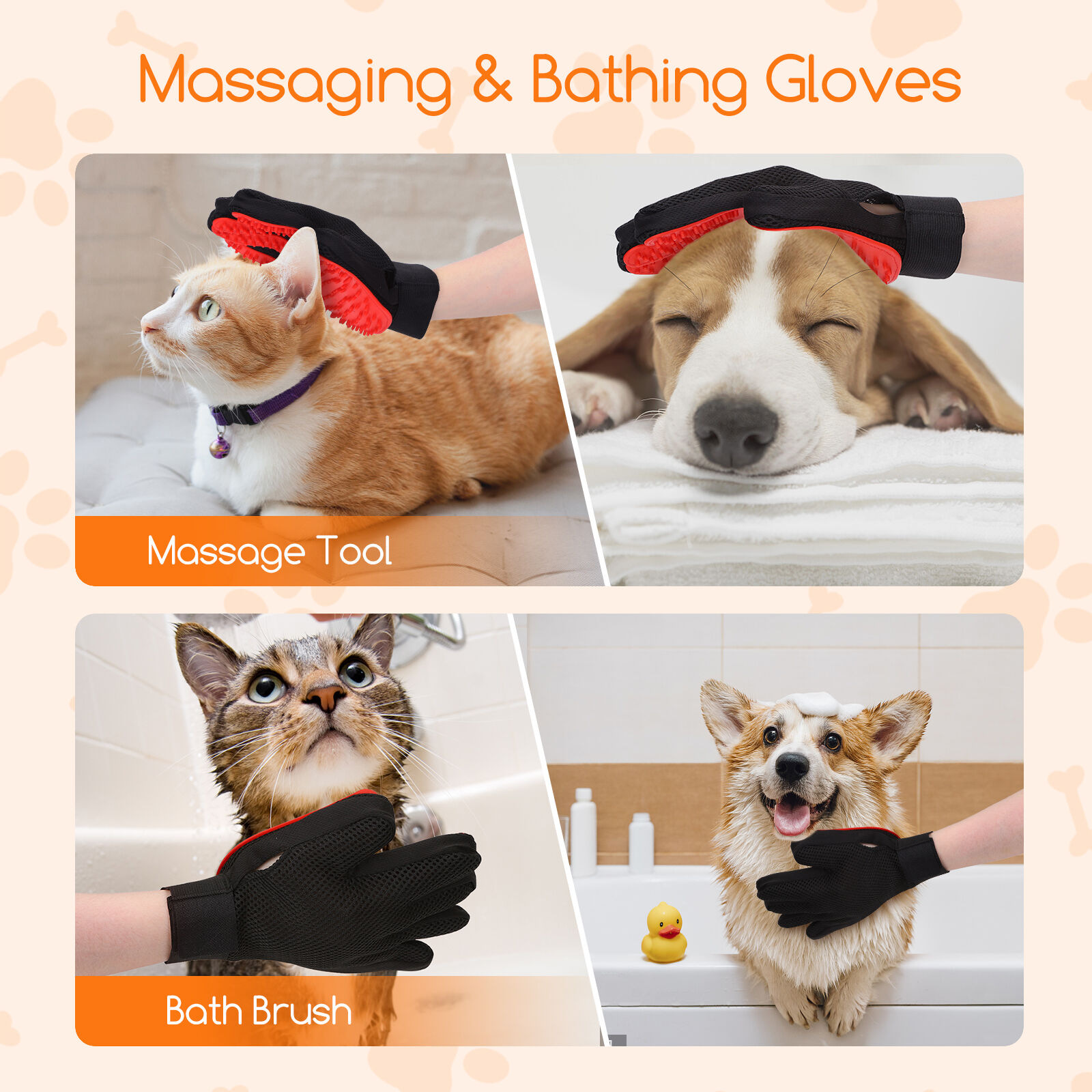 Nobleza - Guante Pelo Gato, Cepillo para Perros y Gatos Lavable y Reutilizable, Pack de 2 Guantes de Aseo para Perros y Gatos con Pulseras de Velcro Ajustables, Guantes Quita Pelos Gato, Rojo, , large Imagen numero 4