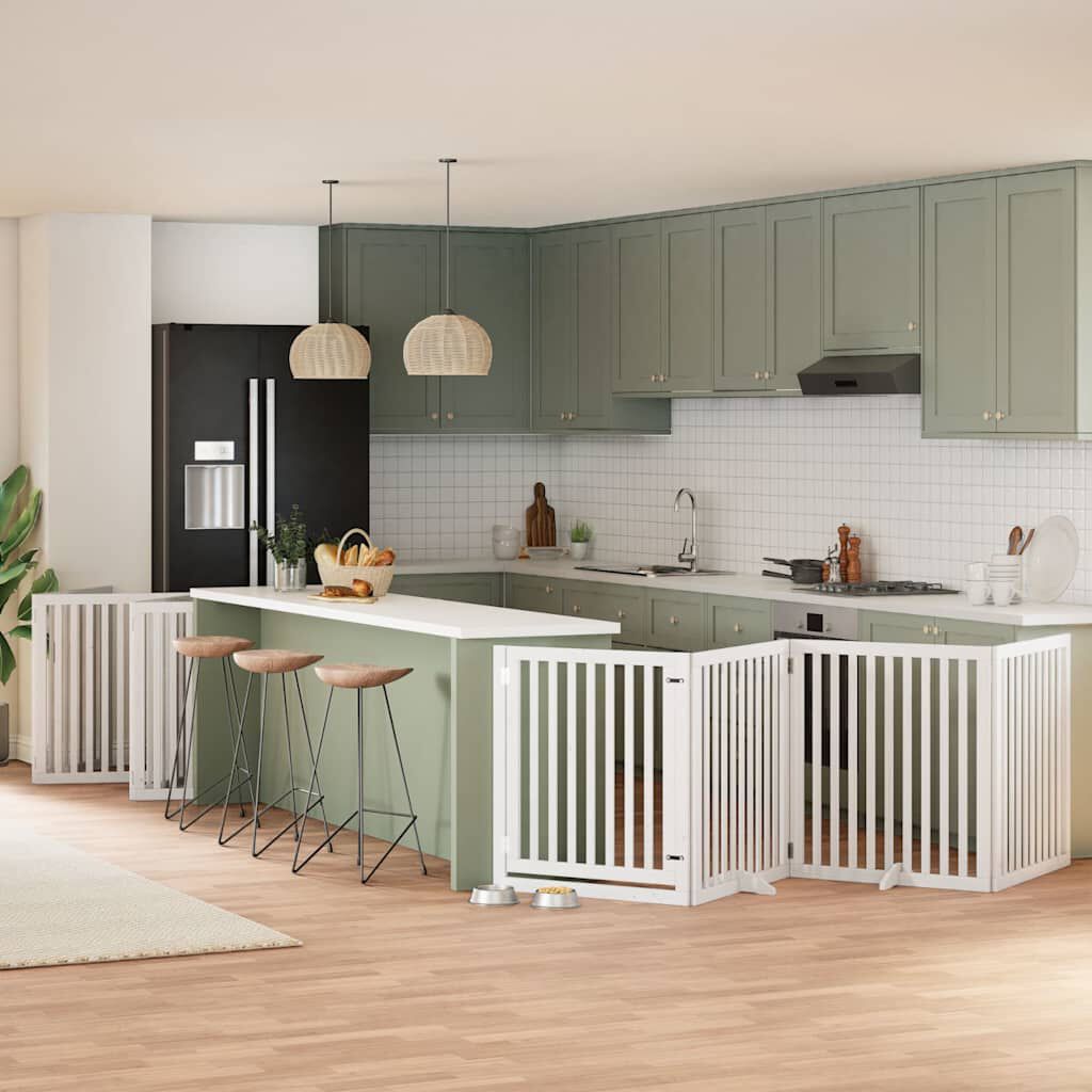 vidaXL Puerta de perros plegable 10 paneles madera &aacute;lamo blanca 800 cm, , large Imagen numero 7