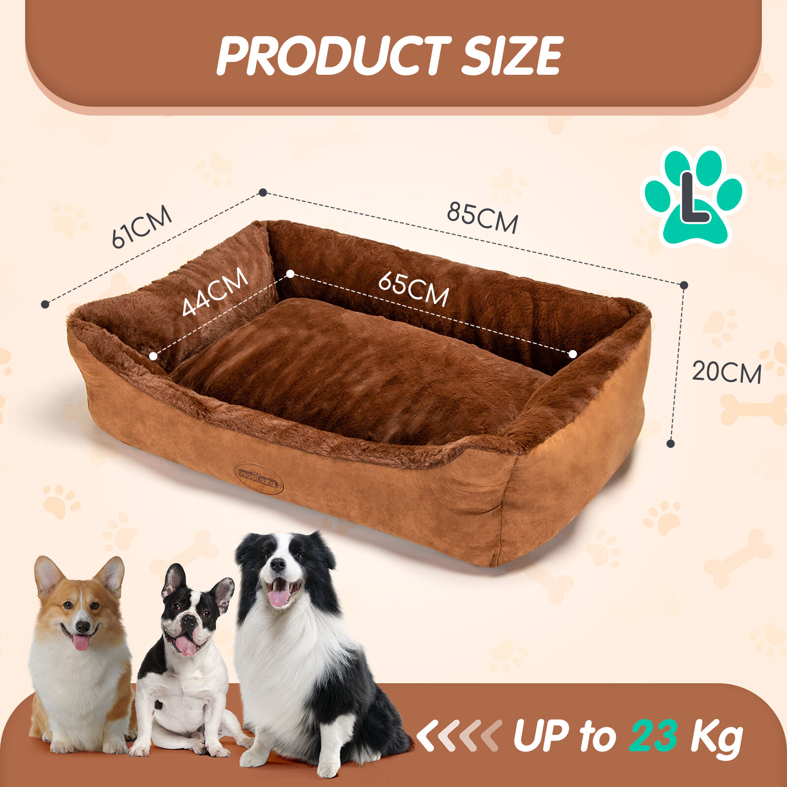 Nobleza Cama Perro Peque&ntilde;o, Ortopedica Cama de Perro, Cama para Perro Lavable, Cojin Perro, Sof&aacute; Cama para Perro Mullida y Comoda, Cesta Perro, Marr&oacute;n Oscuro, M, 75x50x20cm, , large Imagen numero 7