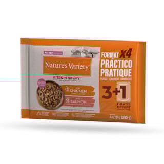 Nature's Variety Kitten Bocaditos de Pollo y Salmón Sobre en Salsa para gatos