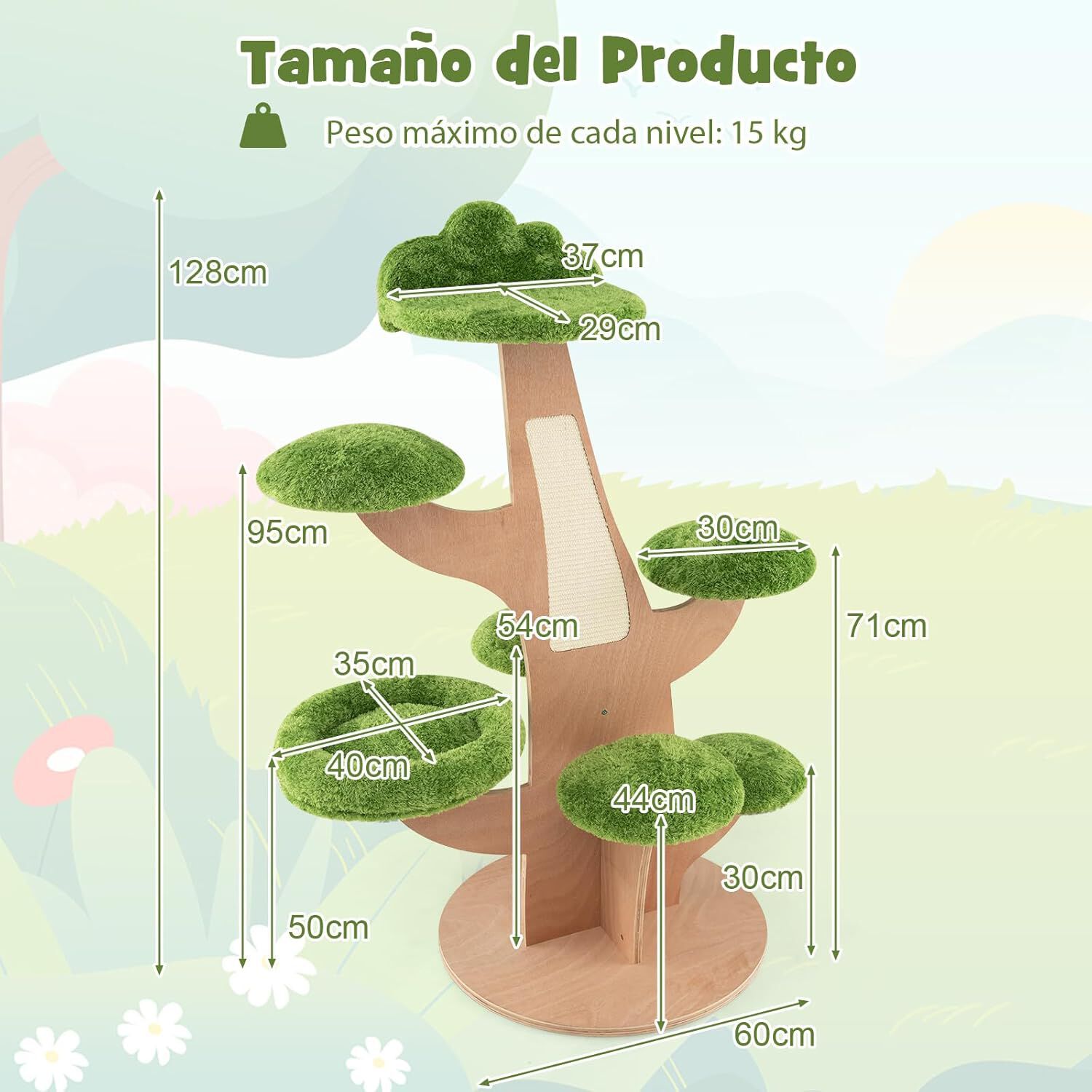 COSTWAY &Aacute;rbol para Gatos Altura 128 cm, Torre para Gatos con Tabla Rascadora, Perca Superior de Felpa, Plataformas de Salto, Centro De Actividades Multifuncional para Gatitos, , large Imagen numero 5