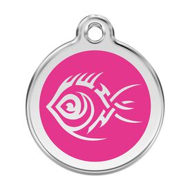 Red Dingo Placa identificativa Acero Inoxidable Esmalte Tribal Pez Rosa Fuerte para perros