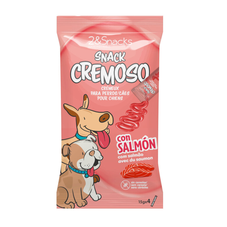 8 sobres x 15 g 2&Snacks Snacks Cremosos con Salmón para perros ¡Pack Ahorro!