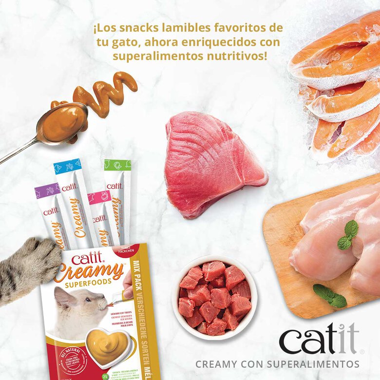 Snack liquido para gato Catit creamy con superalimentos salmón con Quinoa y Espirulina, 4x10g, , large image number null