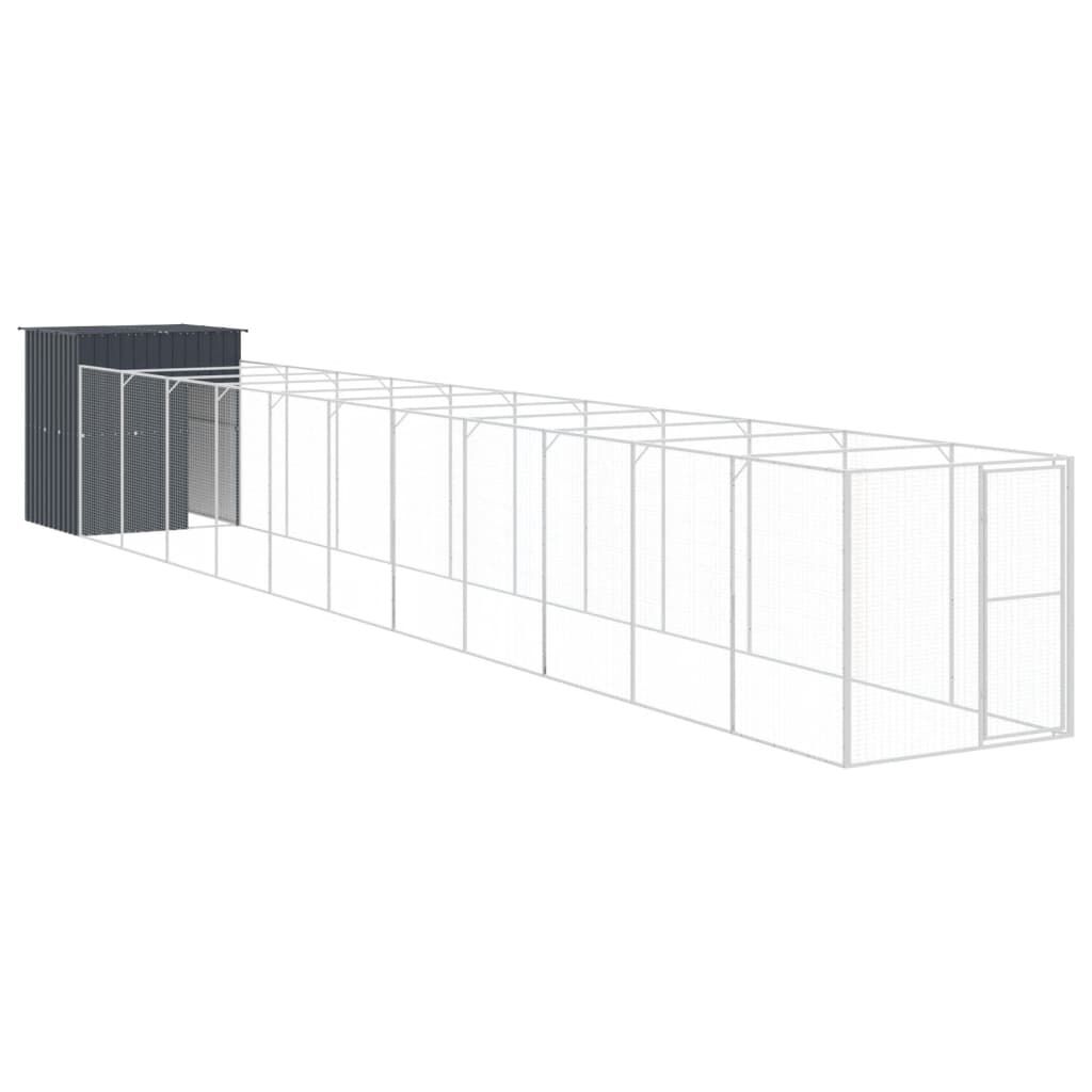 vidaXL Caseta de perros con corral acero galvanizado 165x455x181 cm, , large Imagen numero 9