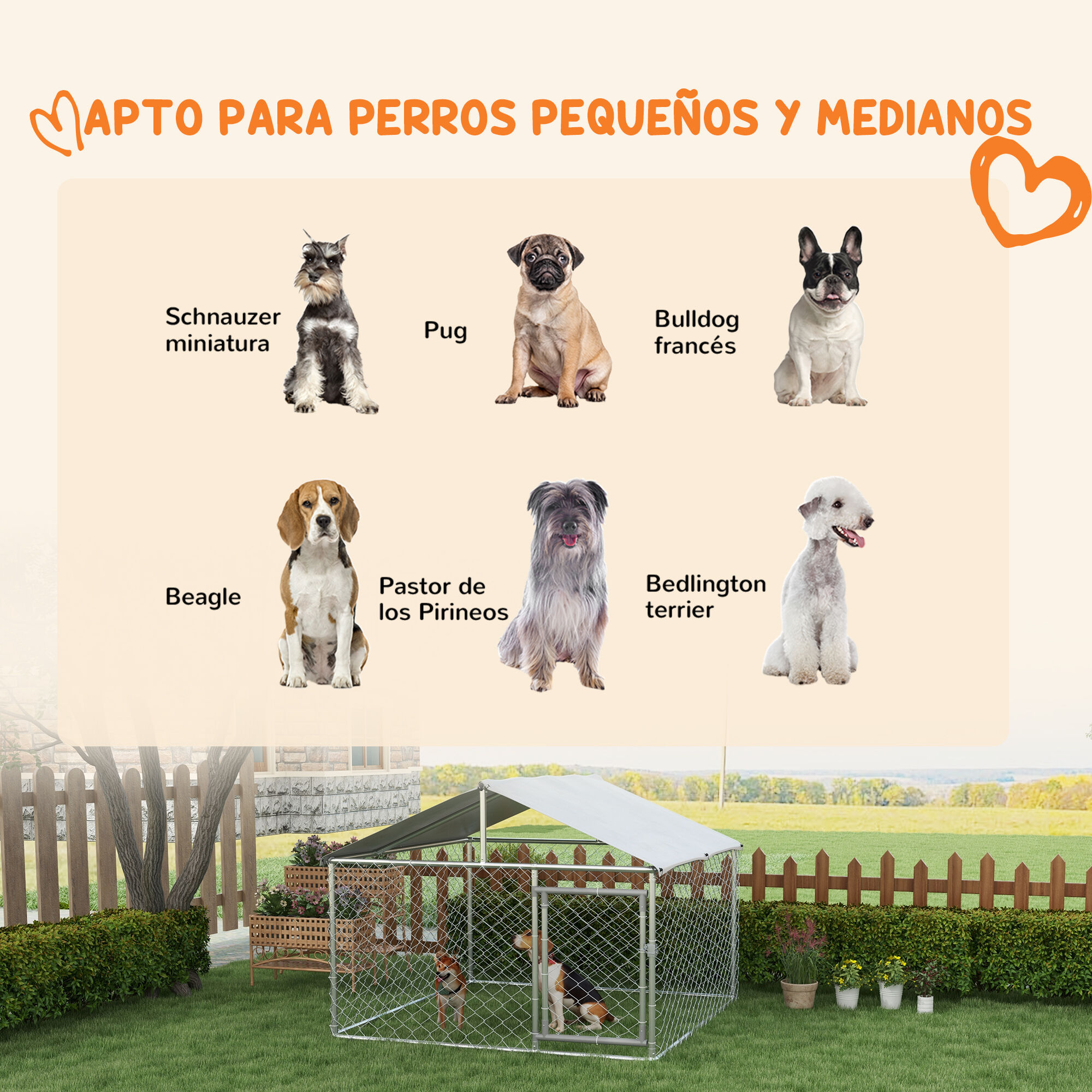 PawHut Perrera Jaula de Exterior para Perros Medianos Parque para Perros con Cerradura Marco de Acero Toldo Impermeable y Anti-UV 200x200x150 cm Plata, , large Imagen numero 8