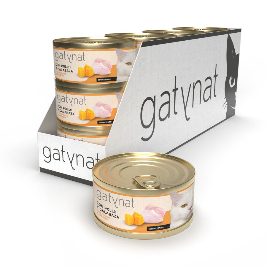 12 Latas x 85 g Gatynat Lata Pollo y Calabaza para gato - Pack ahorro, , large Imagen numero 4