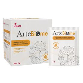 ArteBiome es un complemento fitobi&oacute;tico natural que ayuda a equilibrar el microbioma intestinal para perros y gatos.