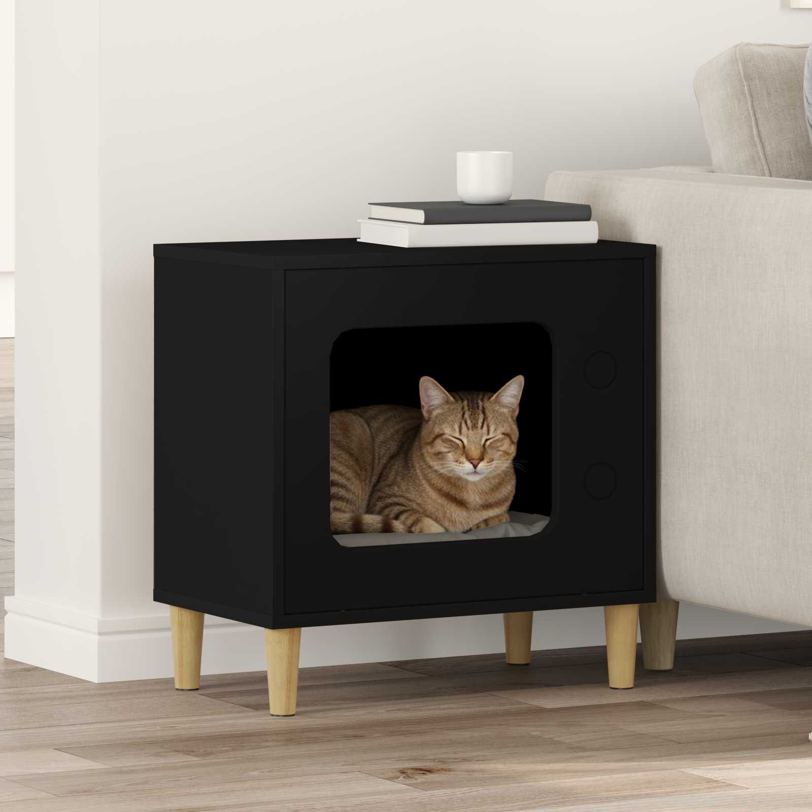 vidaXL Casa para Gatos Negro 51 x 30 x 52 cm Madera de ingenier&iacute;a, , large Imagen numero 2