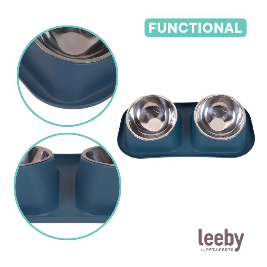 Leeby Comedero Doble de Metal Azul para perros, , large Imagen numero 3