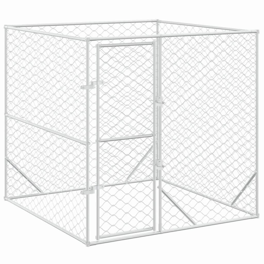 vidaXL Perrera de exterior acero galvanizado plateado 4x4x2 m, , large Imagen numero 10