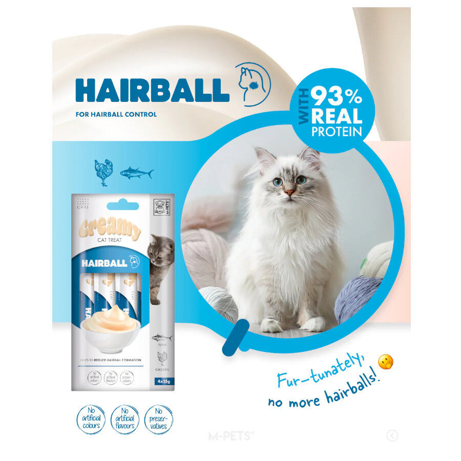 4 sobres x 15 g M-Pets Creamy Bolas de Pelo At&uacute;n y Pollo snack para gatos, , large Imagen numero 4